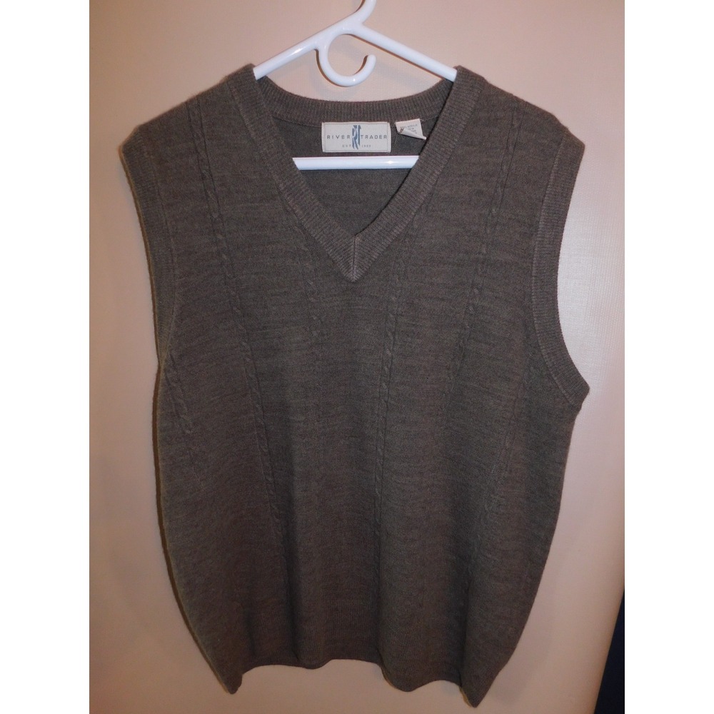 Vintage River Trader Men's V-Neck Cable Knit Sweater Vest Brown Size Large